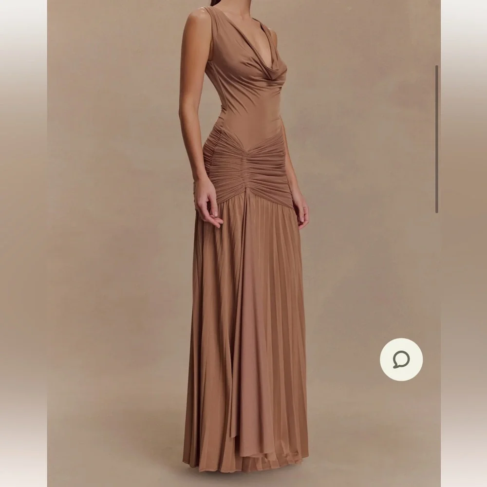 Meshki Dania Mauve/ Brown Cowl Neck Slinky Maxi Dress - Picture 3 of 5